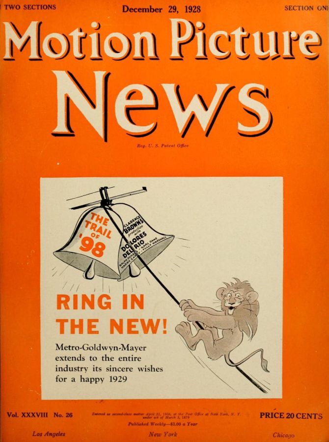 MOTION PICTURE NEWS magazine side cover 29 December 1928