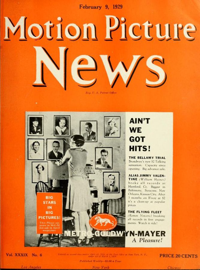 MOTION PICTURE NEWS magazine side cover 9 February 1929