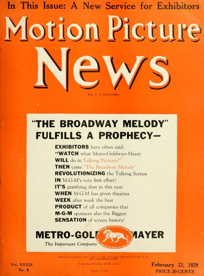 MOTION PICTURE NEWS magazine side cover 23 February 1929