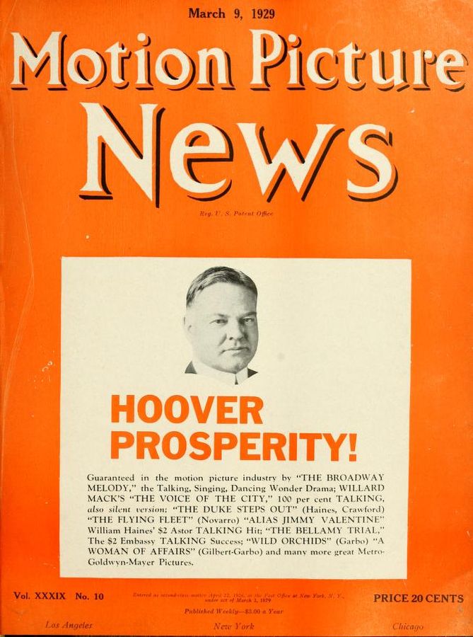 MOTION PICTURE NEWS magazine side cover 9 March 1929
