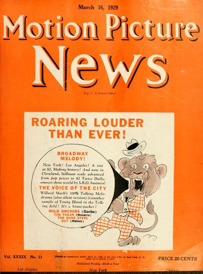 MOTION PICTURE NEWS magazine side cover 16 March 1929
