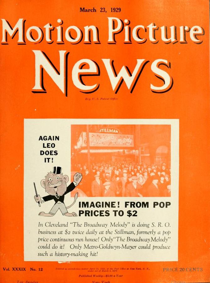 MOTION PICTURE NEWS magazine side cover 23 March 1929