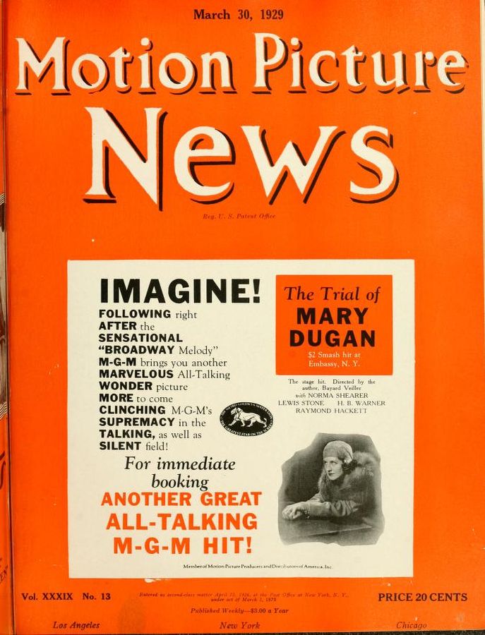 MOTION PICTURE NEWS magazine side cover 30 March 1929