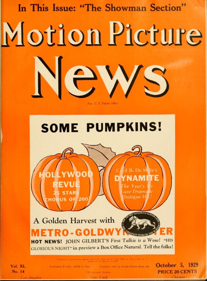 MOTION PICTURE NEWS magazine side cover 5 October 1929