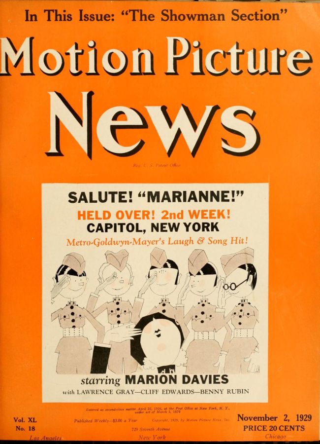 MOTION PICTURE NEWS magazine side cover 2 November 1929