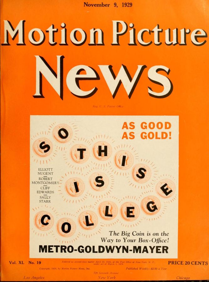 MOTION PICTURE NEWS magazine side cover 9 November 1929