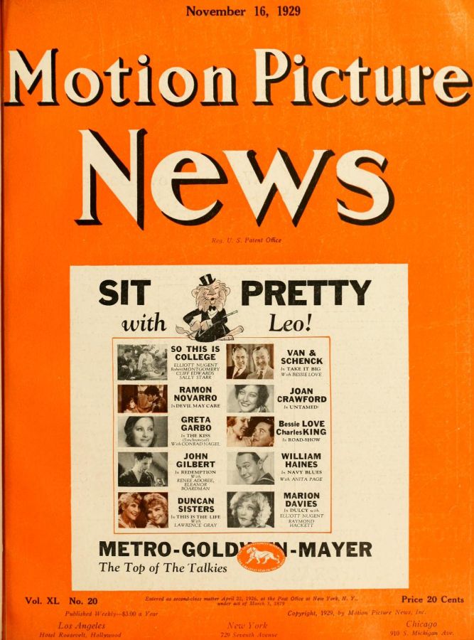 MOTION PICTURE NEWS magazine side cover 16 November 1929