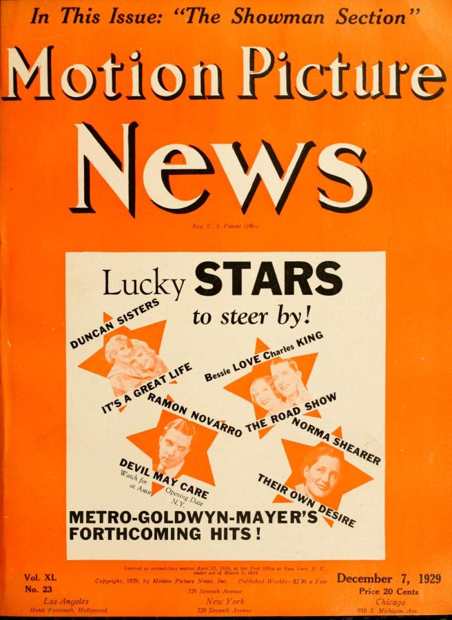 MOTION PICTURE NEWS magazine side cover 7 December 1929