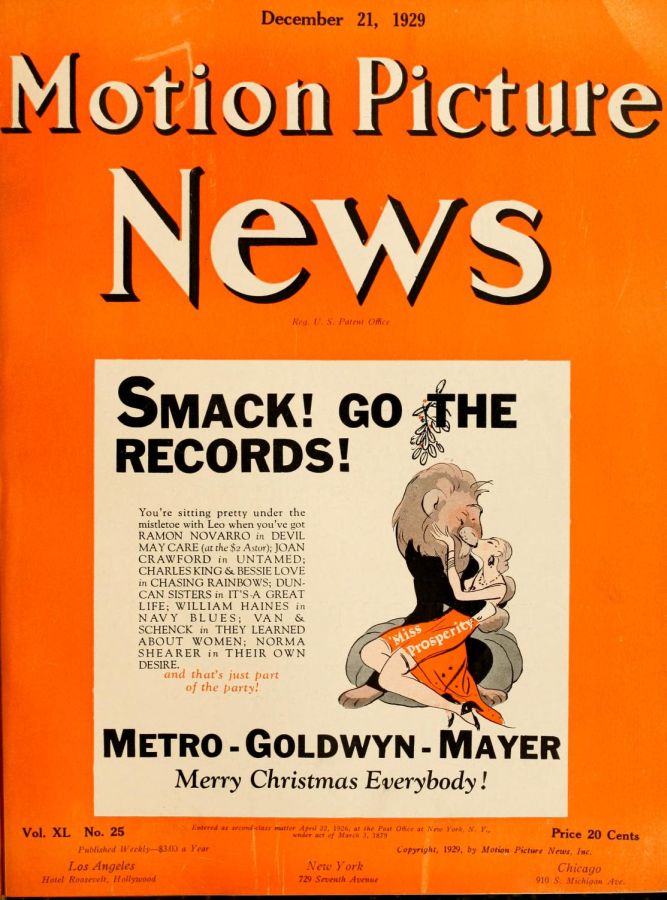 MOTION PICTURE NEWS magazine side cover 21 December 1929