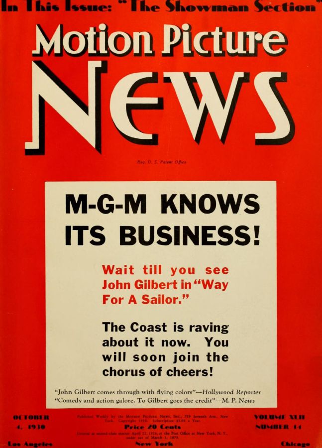 MOTION PICTURE NEWS magazine side cover 4 October 1930