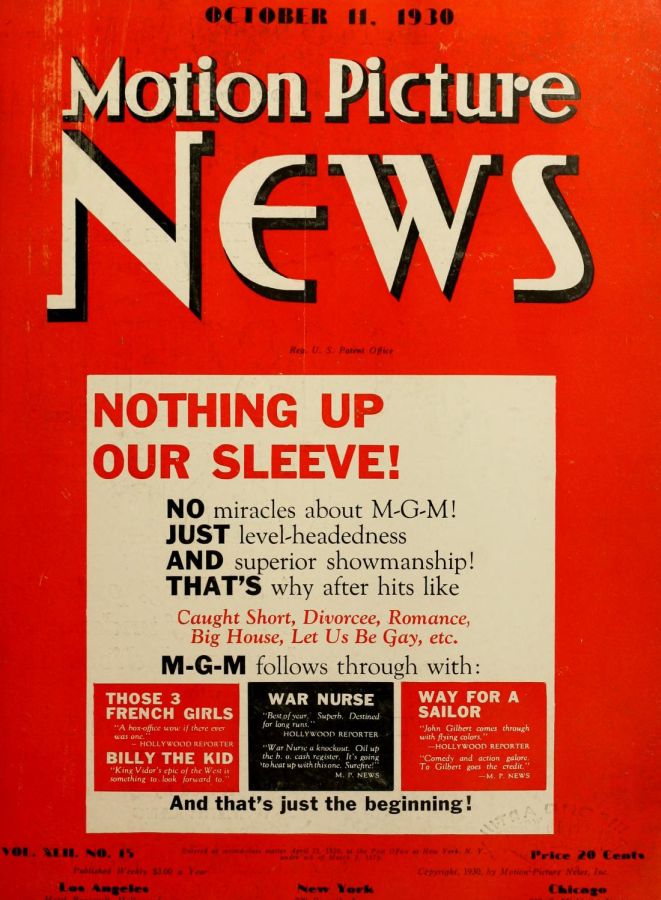 MOTION PICTURE NEWS magazine side cover 11 October 1930