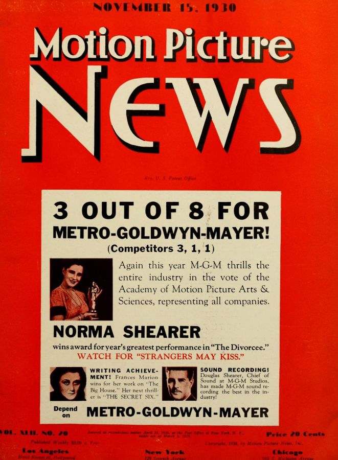 MOTION PICTURE NEWS magazine side cover 15 November 1930