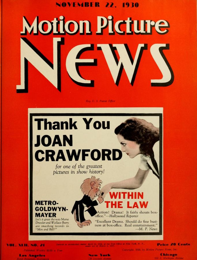 MOTION PICTURE NEWS magazine side cover 22 November 1930