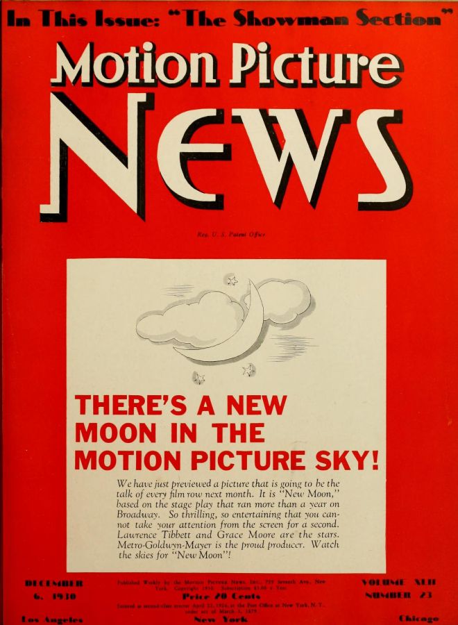MOTION PICTURE NEWS magazine side cover 6 December 1930