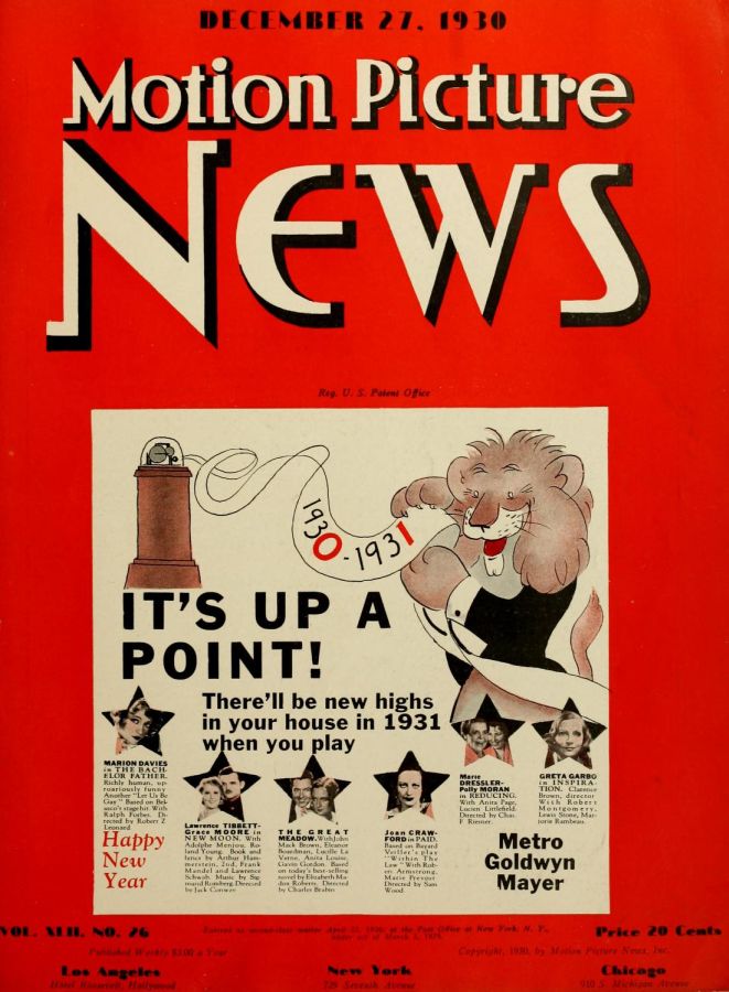 MOTION PICTURE NEWS magazine side cover 27 December 1930