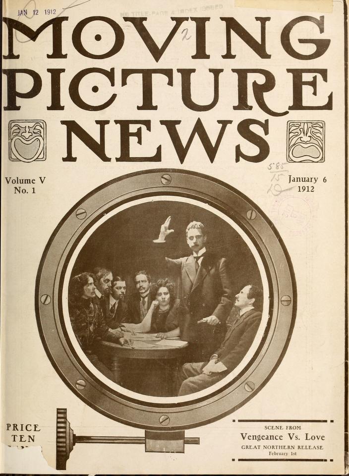MOTION PICTURE NEWS magazine side cover 6 January 1912