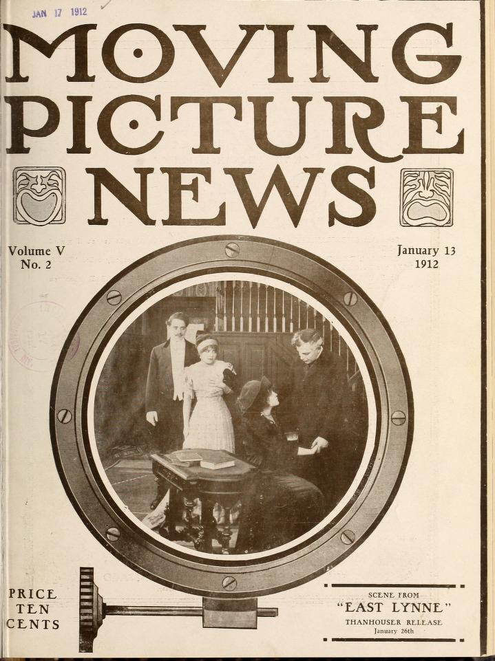 MOTION PICTURE NEWS magazine side cover 13 January 1912