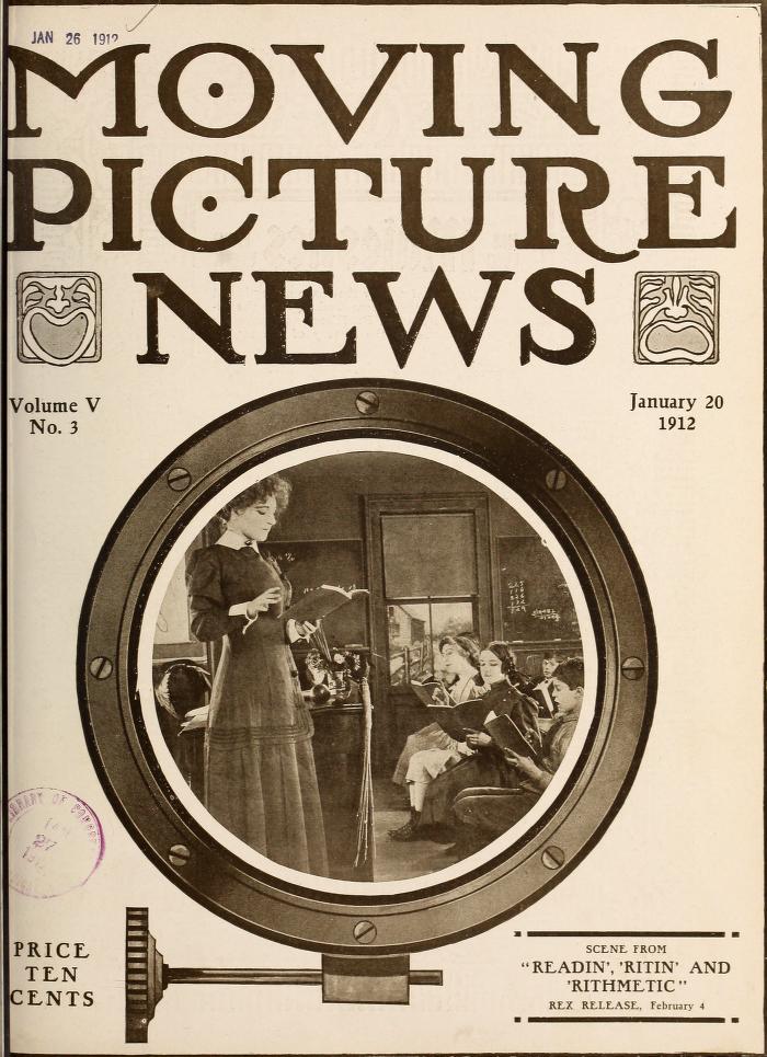 MOTION PICTURE NEWS magazine side cover 20 January 1912