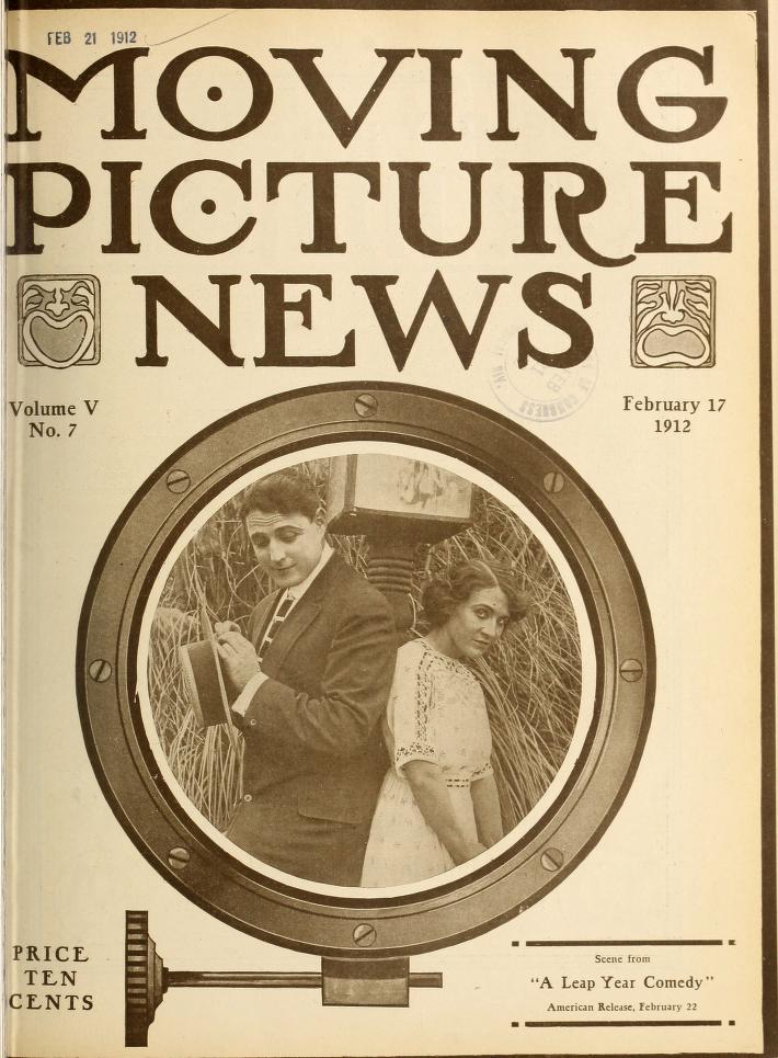 MOTION PICTURE NEWS magazine side cover 17 February 1912