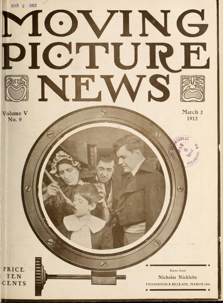 MOTION PICTURE NEWS magazine side cover 2 March 1912