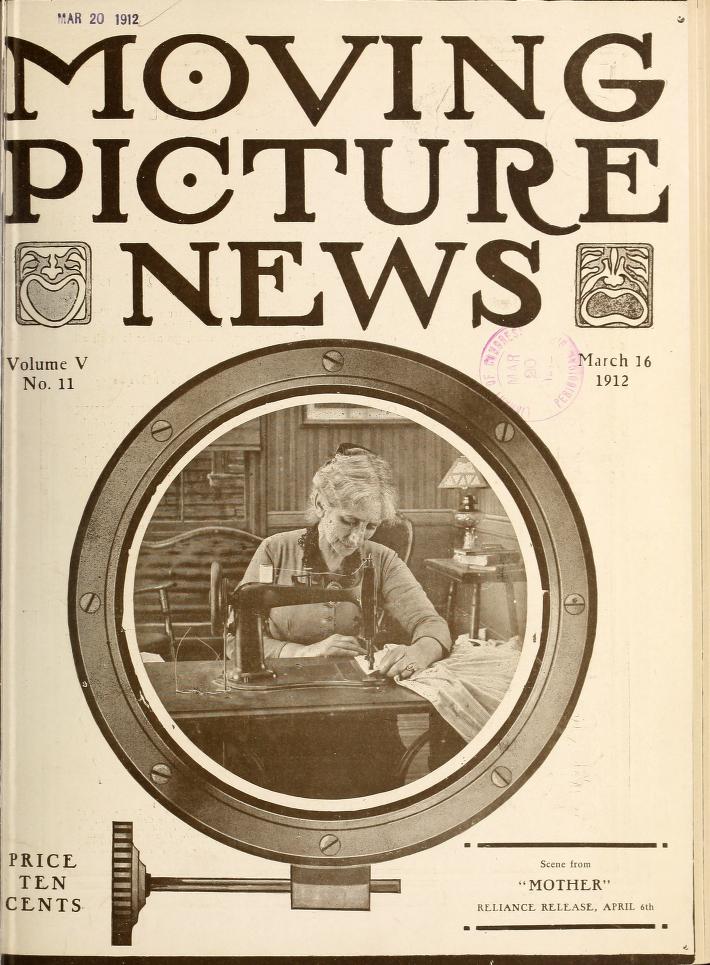 MOTION PICTURE NEWS magazine side cover 16 March 1912