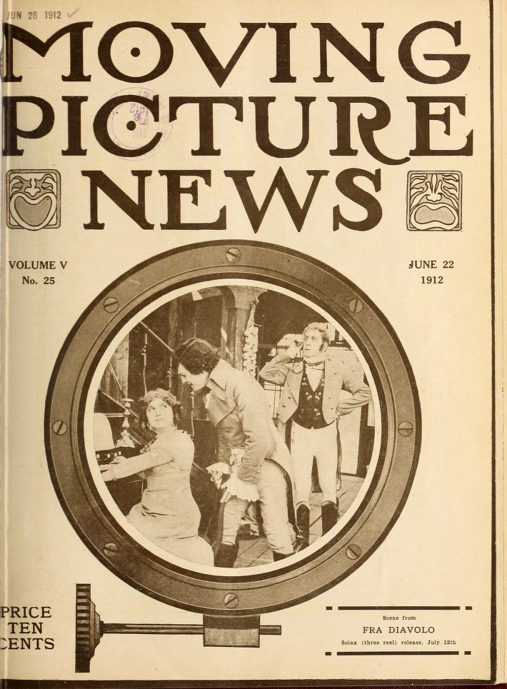 MOTION PICTURE NEWS magazine side cover 22 June 1912