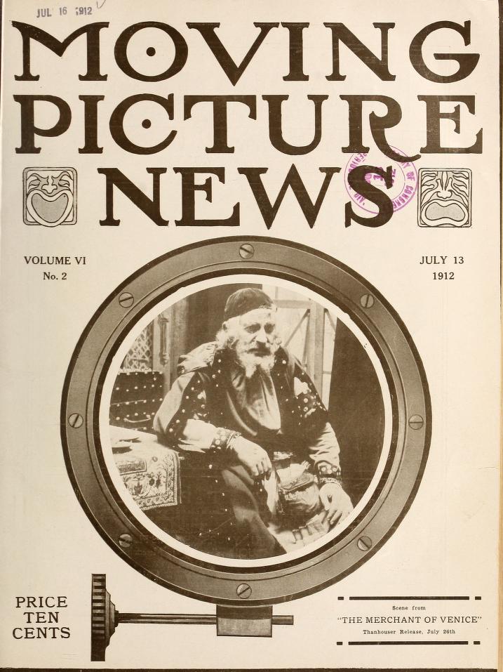 MOTION PICTURE NEWS magazine side cover 13 July 1912