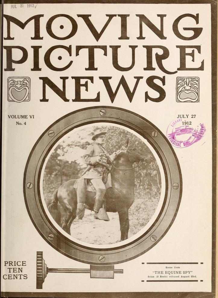 MOTION PICTURE NEWS magazine side cover 27 July 1912