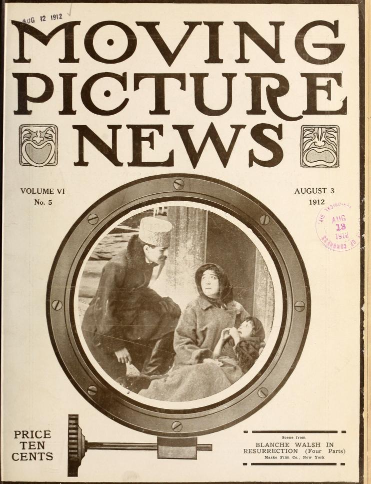 MOTION PICTURE NEWS magazine side cover 3 August 1912