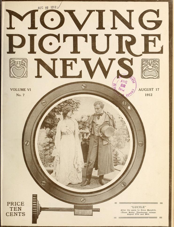 MOTION PICTURE NEWS magazine side cover 17 August 1912
