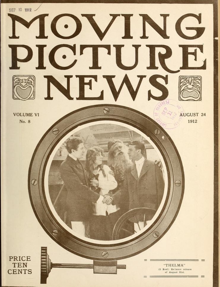 MOTION PICTURE NEWS magazine side cover 24 August 1912