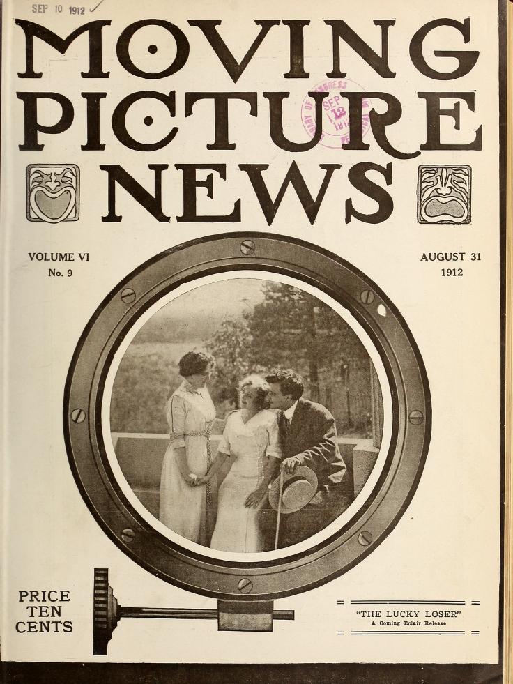 MOTION PICTURE NEWS magazine side cover 31 August 1912