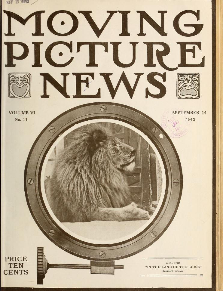 MOTION PICTURE NEWS magazine side cover 14 September 1912