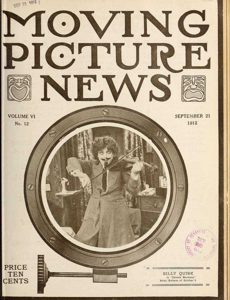 MOTION PICTURE NEWS magazine side cover 21 September 1912