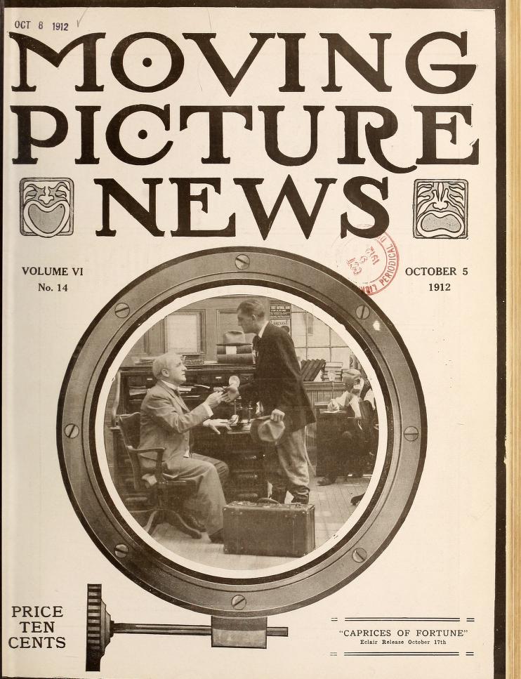 MOTION PICTURE NEWS magazine side cover 5 October 1912