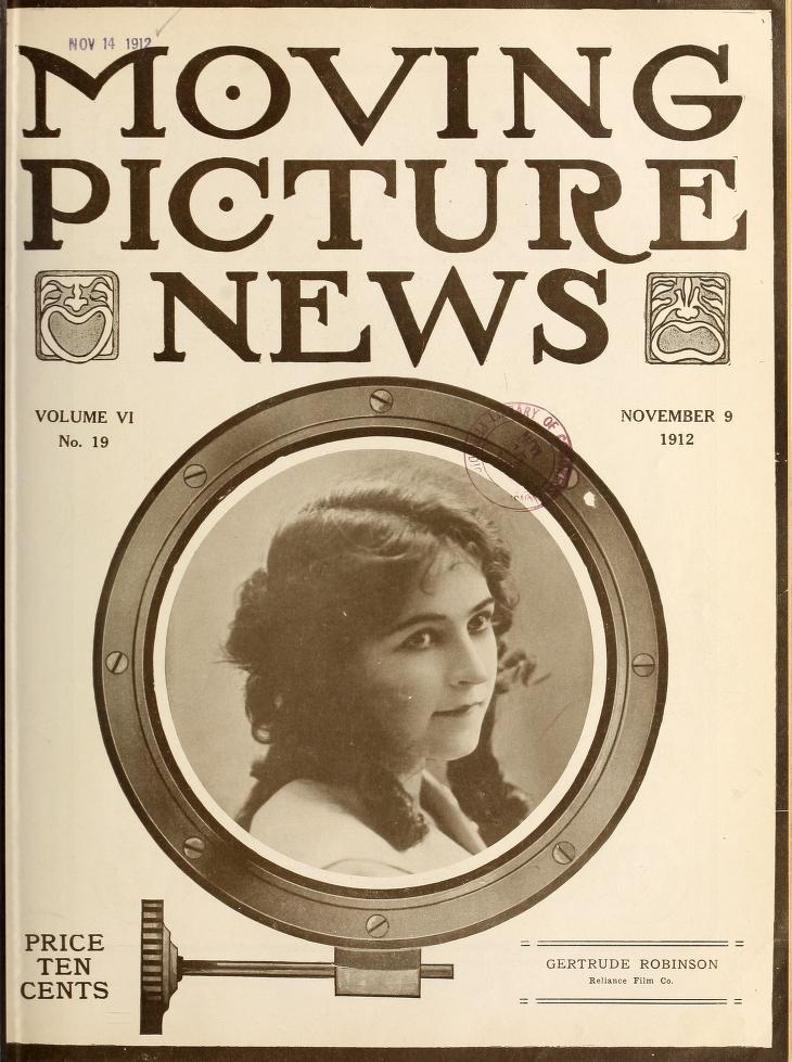 MOTION PICTURE NEWS magazine side cover 9 November 1912