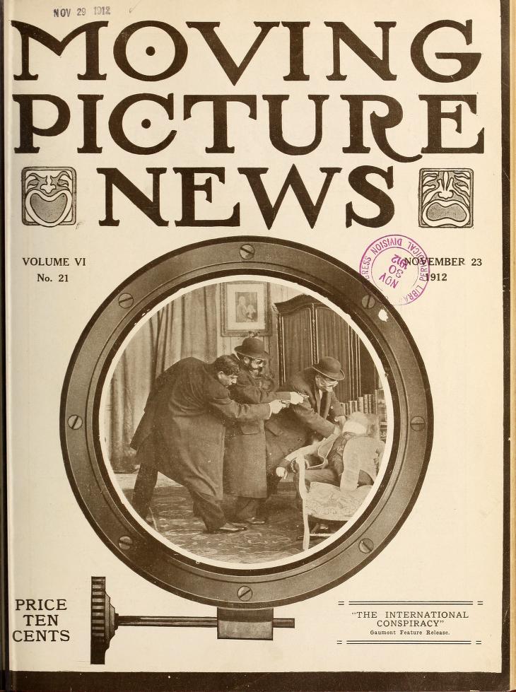 MOTION PICTURE NEWS magazine side cover 23 November 1912