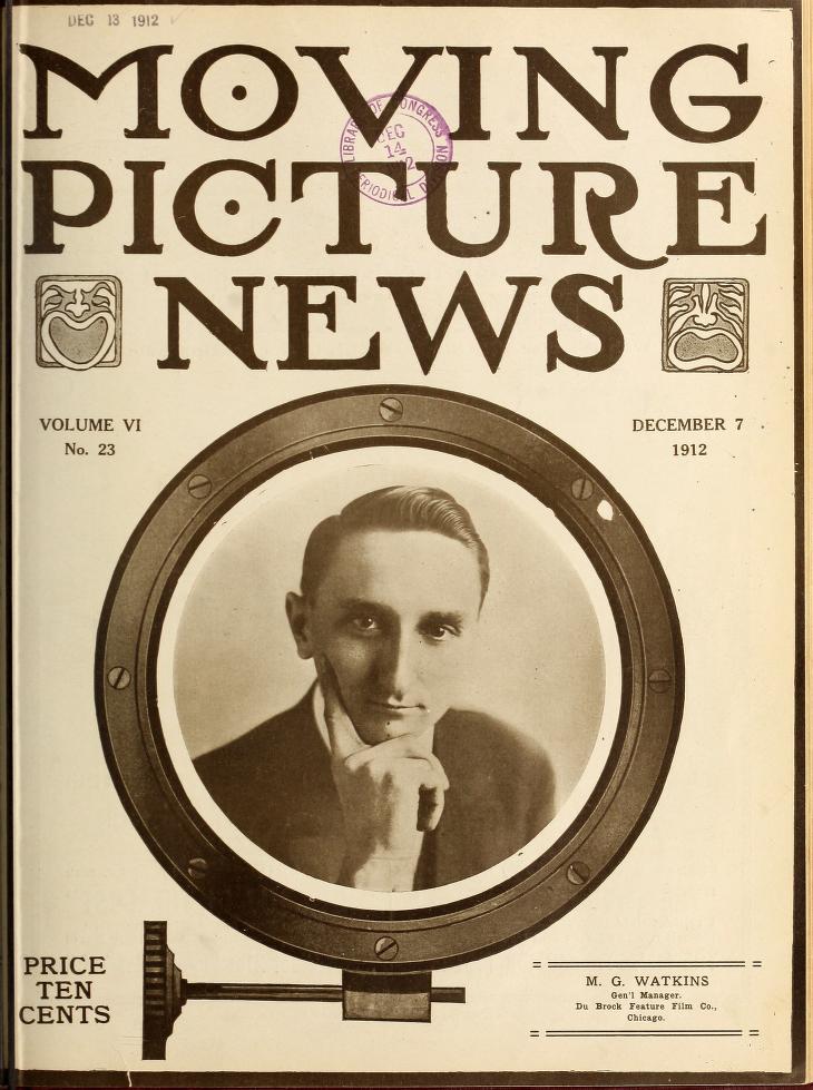 MOTION PICTURE NEWS magazine side cover 7 December 1912