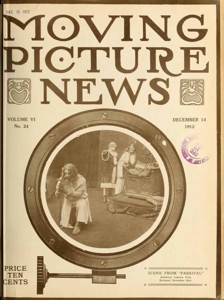 MOTION PICTURE NEWS magazine side cover 14 December 1912