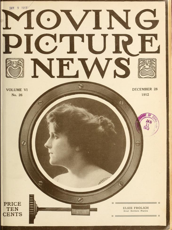 MOTION PICTURE NEWS magazine side cover 28 December 1912