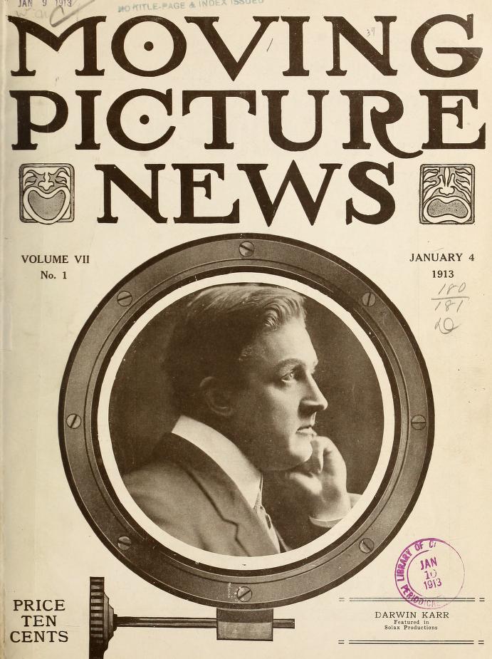 MOTION PICTURE NEWS magazine side cover 4 January 1913