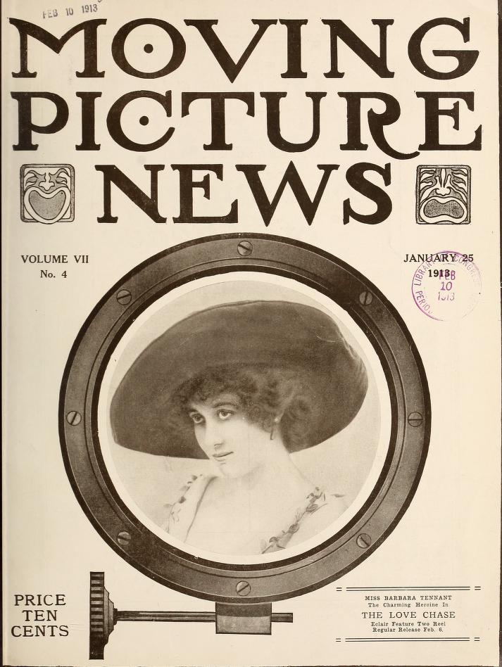 MOTION PICTURE NEWS magazine side cover 25 January 1913