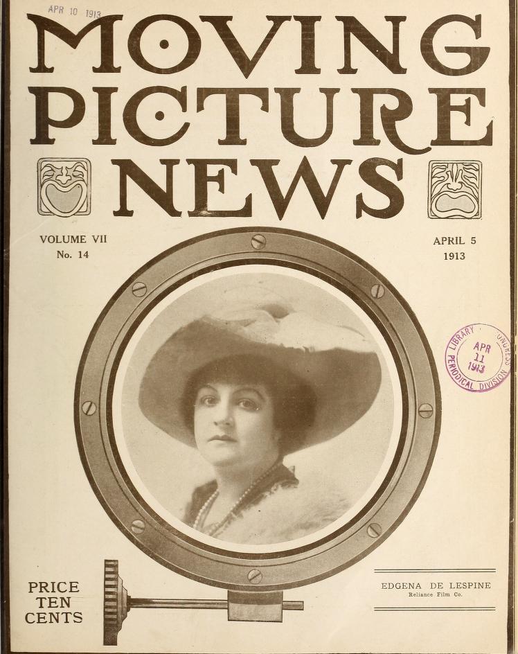 MOTION PICTURE NEWS magazine side cover 5 April 1913