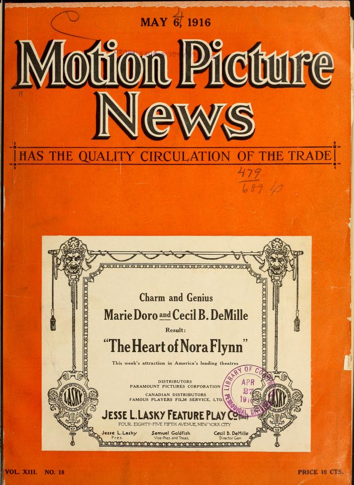 MOTION PICTURE NEWS magazine side cover 6 May 1916