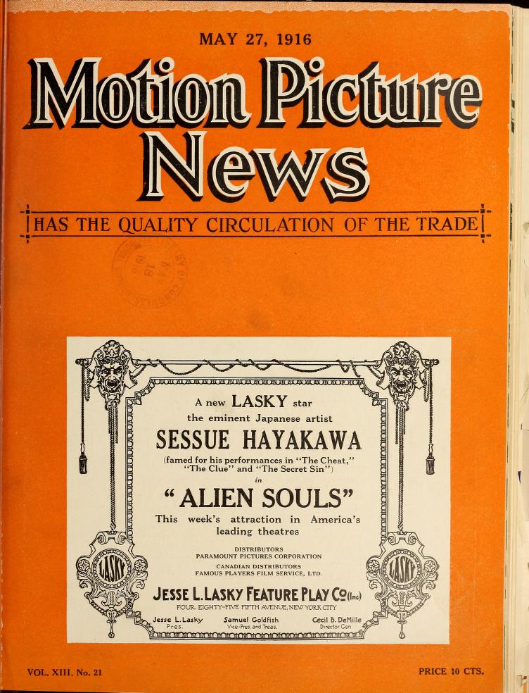 MOTION PICTURE NEWS magazine side cover 27 May 1916