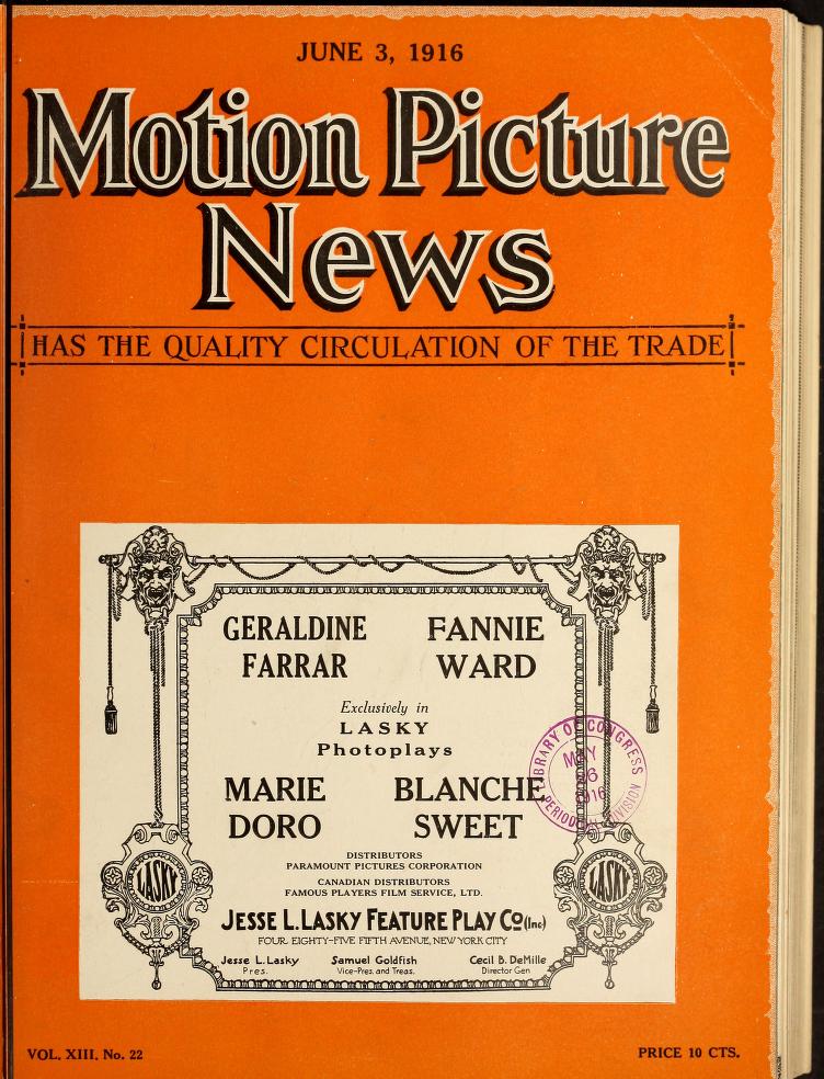 MOTION PICTURE NEWS magazine side cover 3 June 1916