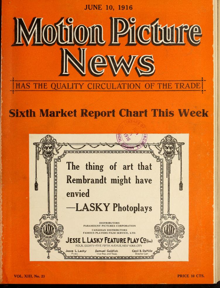 MOTION PICTURE NEWS magazine side cover 10 June 1916