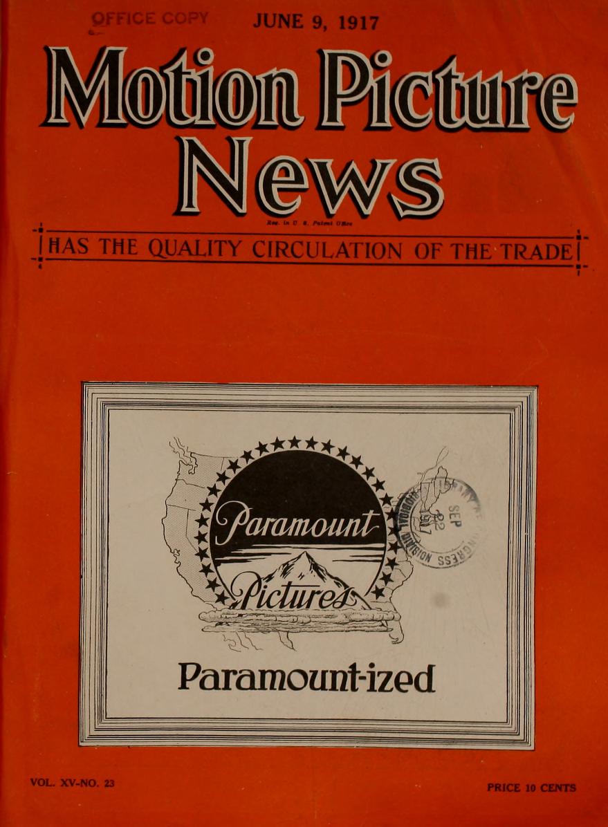 MOTION PICTURE NEWS magazine side cover 9 June 1917