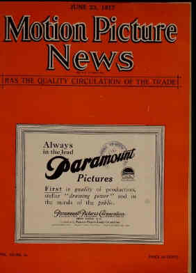 MOTION PICTURE NEWS magazine side cover 23 June 1917