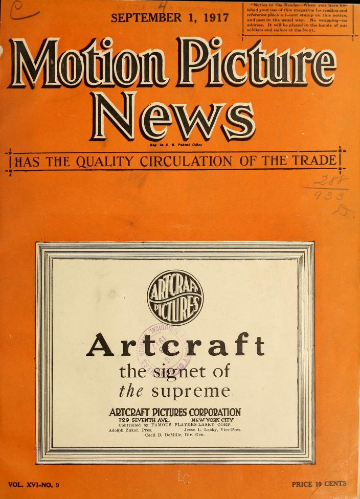 MOTION PICTURE NEWS magazine side cover 1 September 1917